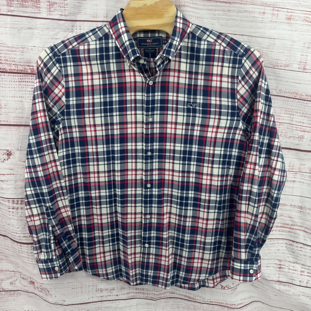 Vineyard Vines Whale Shirt Mens‎ XL Plaid Long Sleeve Button Down Casual Preppy